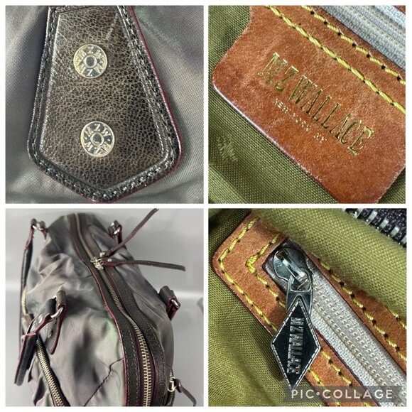 MZ Wallace Kate Gray Nylon Brown Leather Trim Shoulder Bag - Picture 11 of 14